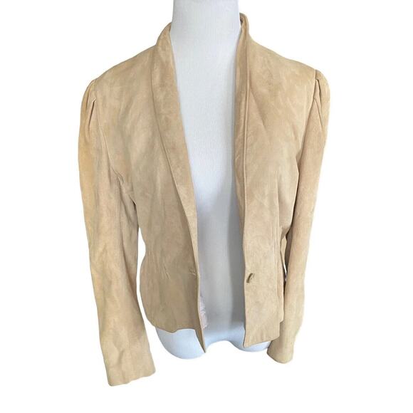 Vintage Suede leather Blazer Jacket Tan Women M L 80s Southwest Western boho - Picture 7 of 14